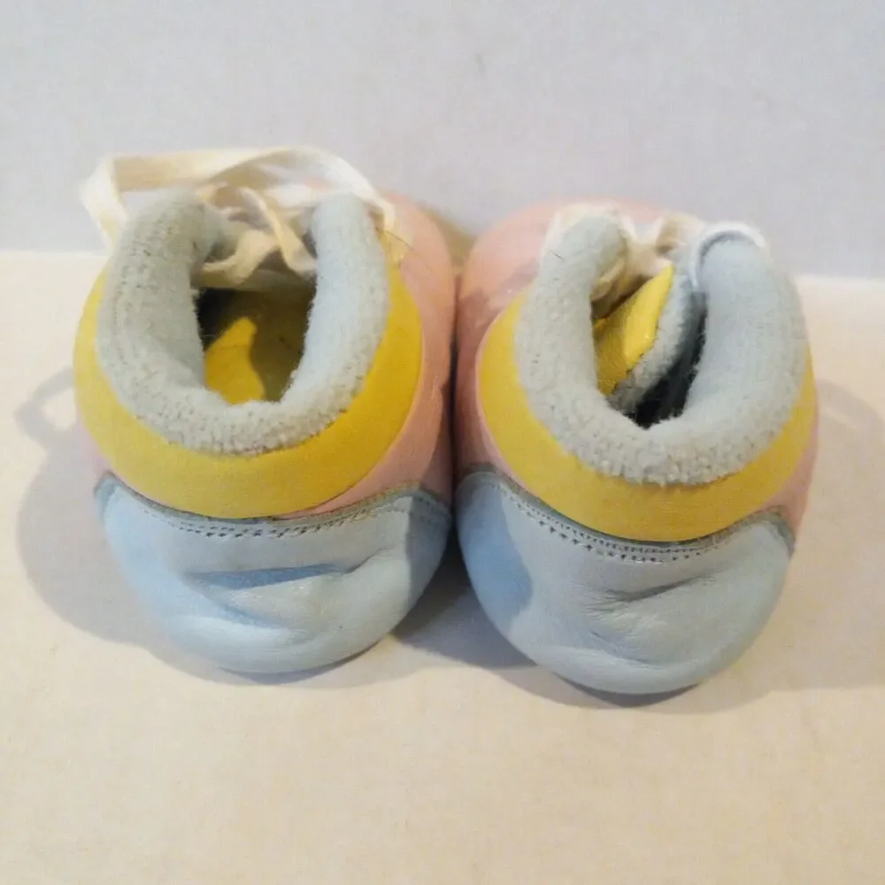 Vintage OshKosh B'Gosh Leather Crib Shoes/Sneakers-Size 2-Pink-Blue-Lace Up